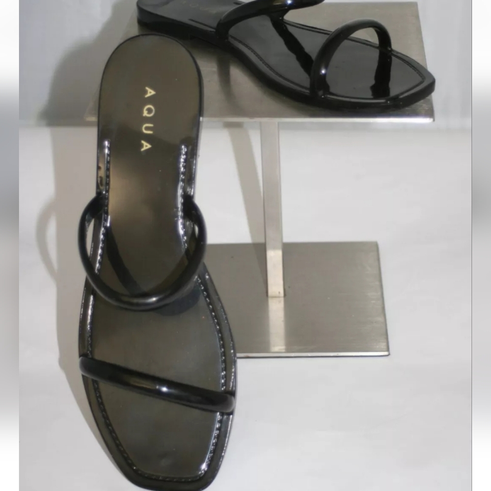 Aqua Womens Flat Jelly Sandal Shoes Black Sz 5 Slip On Two Strap - Picture 4 of 4